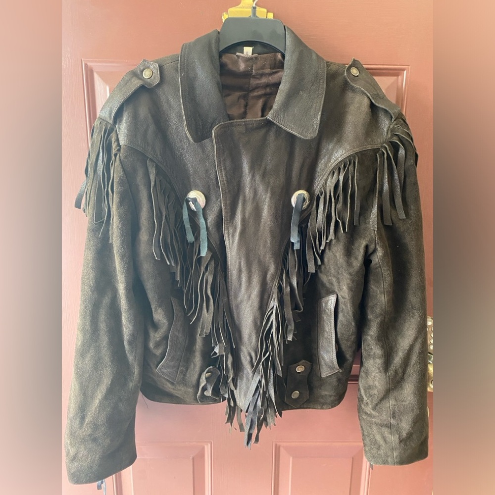 Vintage Schott Suede Leather Fringe Jacket, Men’s Size L / Coffee Brown